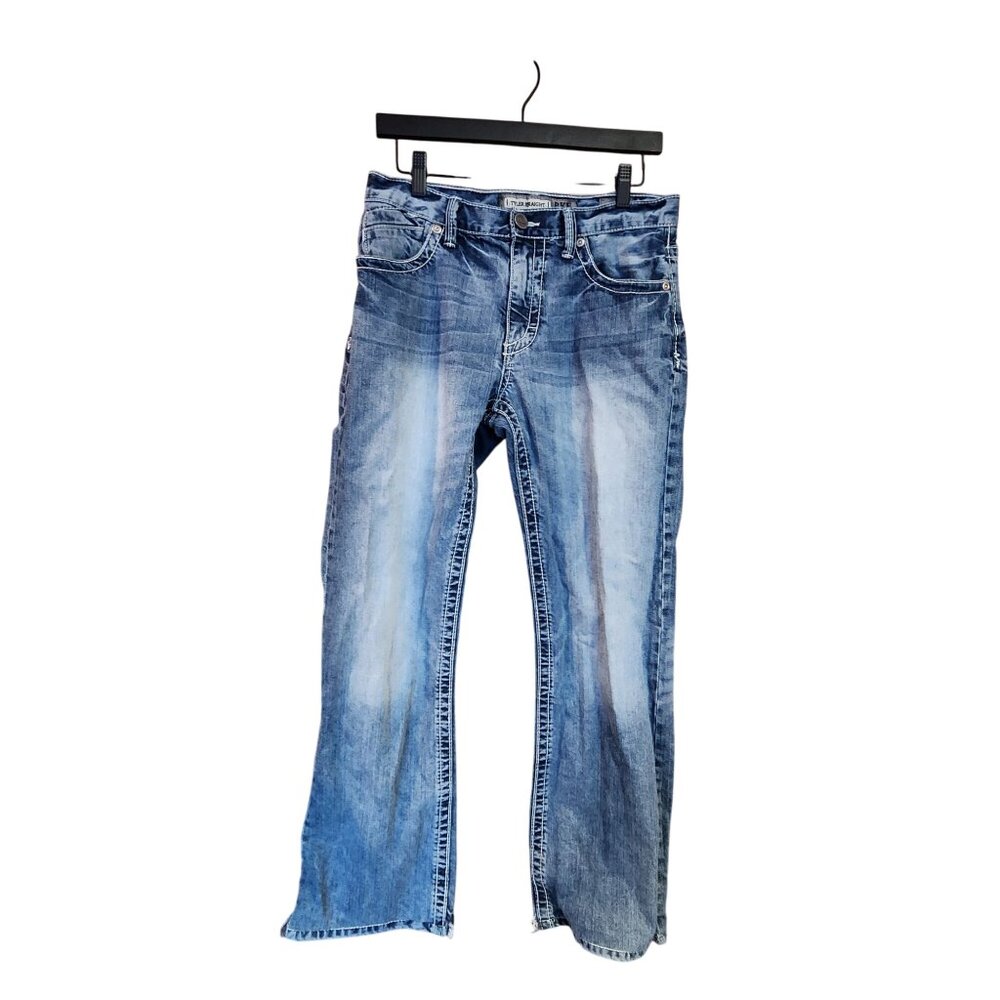 BKE Denim Tyler Straight Fit Jeans 30R Distressed Blue Cotton Mens Casual Wear